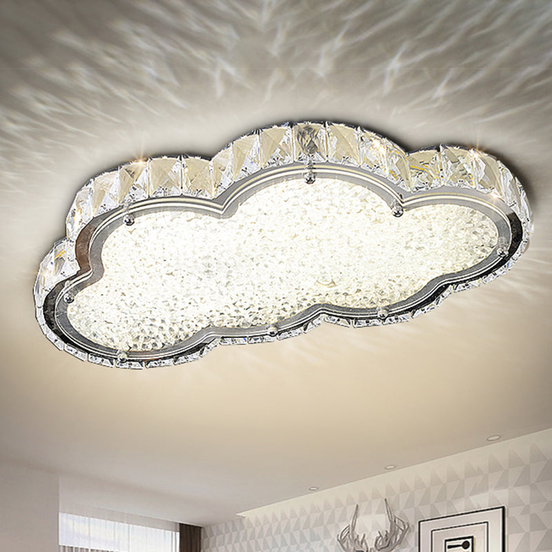 Modernist Crystal Block Cloud Ceiling Fixture Stainless-Steel LED Flush Mount - Warm/White Light, 19.5"/25.5" Width