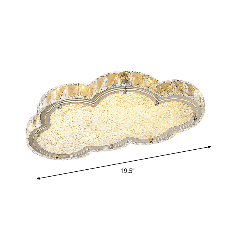 Modernist Crystal Block Cloud Ceiling Fixture Stainless-Steel LED Flush Mount - Warm/White Light, 19.5"/25.5" Width