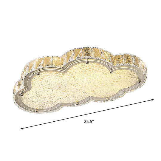Modernist Crystal Block Cloud Ceiling Fixture Stainless-Steel LED Flush Mount - Warm/White Light, 19.5"/25.5" Width