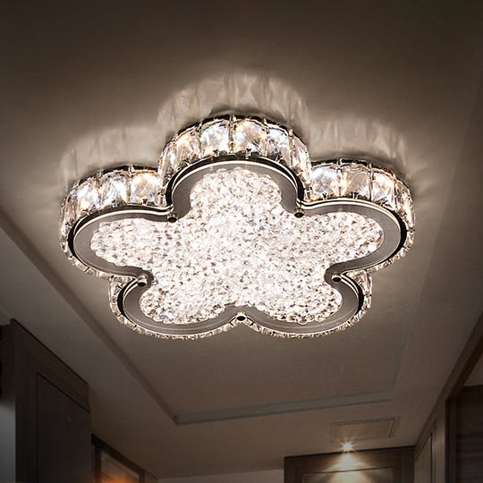 Stylish Crystal Block LED Ceiling Light in Stainless-Steel with Warm/White Light for Corridors