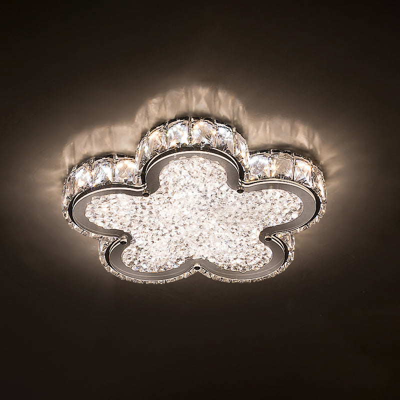 Stylish Crystal Block LED Ceiling Light in Stainless-Steel with Warm/White Light for Corridors