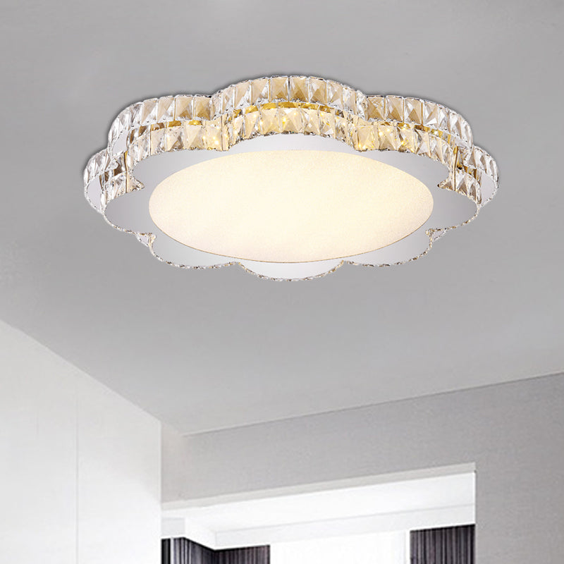 Modern Clear Crystal Flower/Octagon LED Flushmount Ceiling Lamp – Minimalistic Stainless-Steel Design