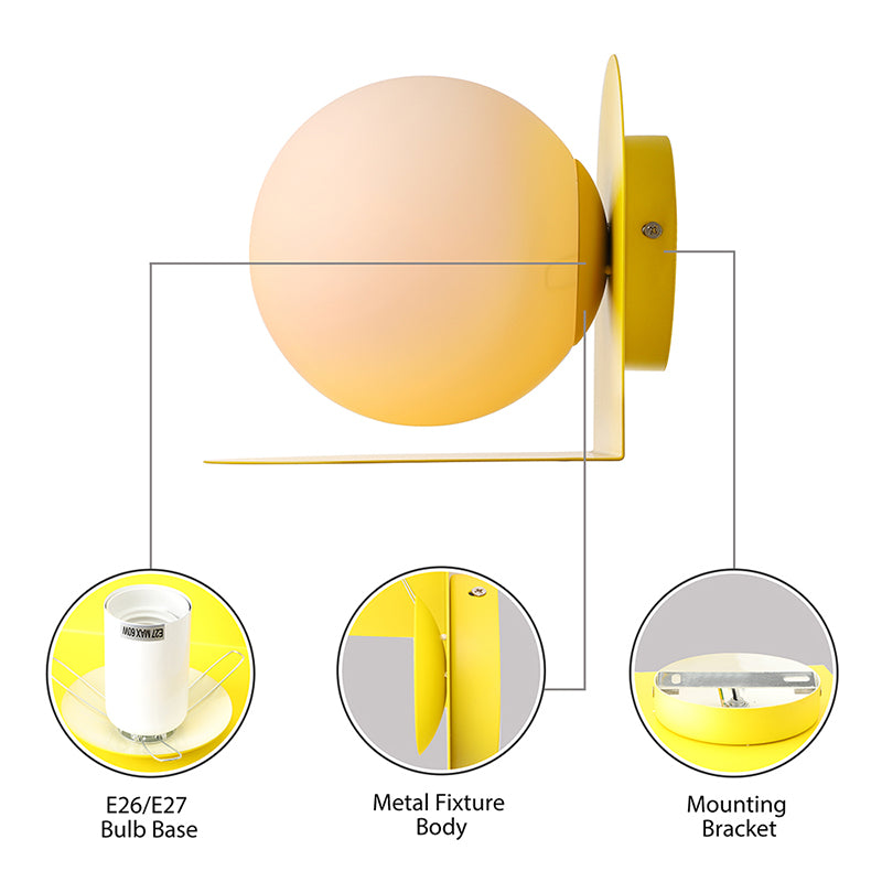 Nordic Style White Globe Wall Light with Frosted Glass for Study Room & Child Bedroom