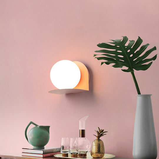 Nordic Style White Globe Wall Light with Frosted Glass for Study Room & Child Bedroom