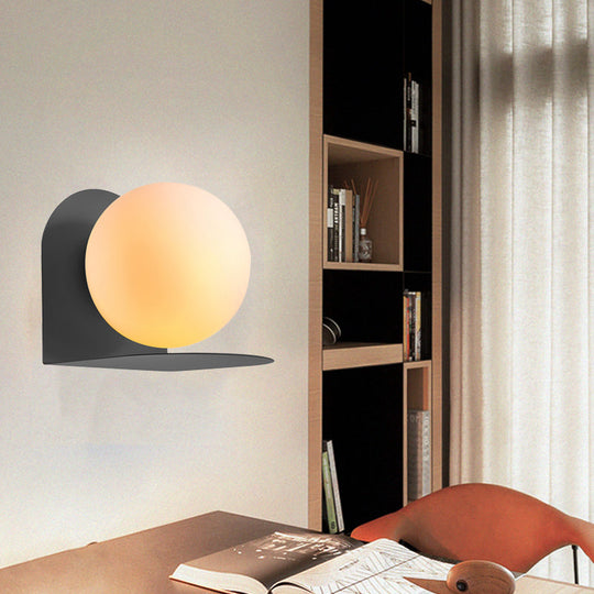 Nordic Style White Globe Wall Light with Frosted Glass for Study Room & Child Bedroom