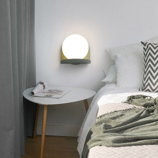 Nordic Style White Globe Wall Light with Frosted Glass for Study Room & Child Bedroom