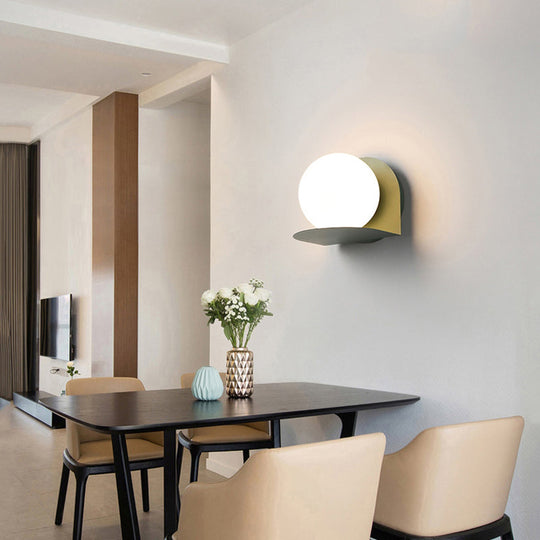 Nordic Style White Globe Wall Light with Frosted Glass for Study Room & Child Bedroom