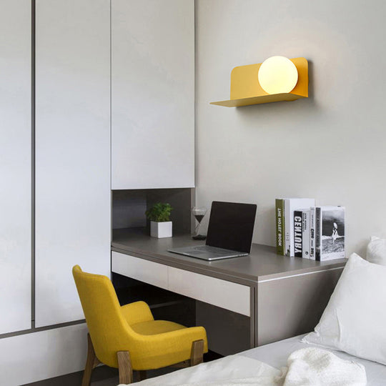 Nordic Style White Globe Wall Light with Frosted Glass for Study Room & Child Bedroom