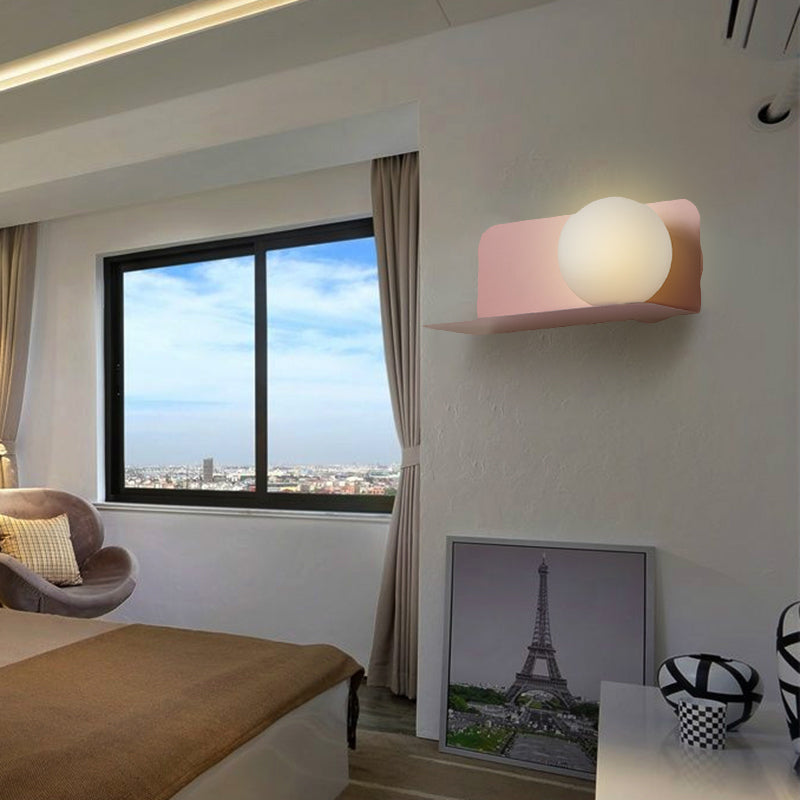 Nordic Style White Globe Wall Light with Frosted Glass for Study Room & Child Bedroom