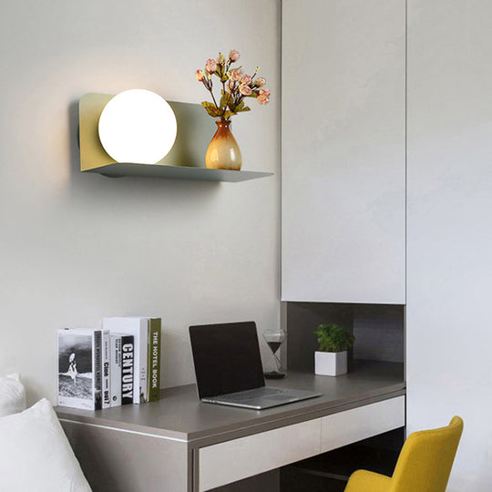 Nordic Style White Globe Wall Light with Frosted Glass for Study Room & Child Bedroom