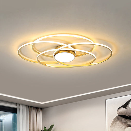 Contemporary Gold Metal Flush Mount LED Ceiling Light with Circle Ring Design - Warm/White Light for Living Room