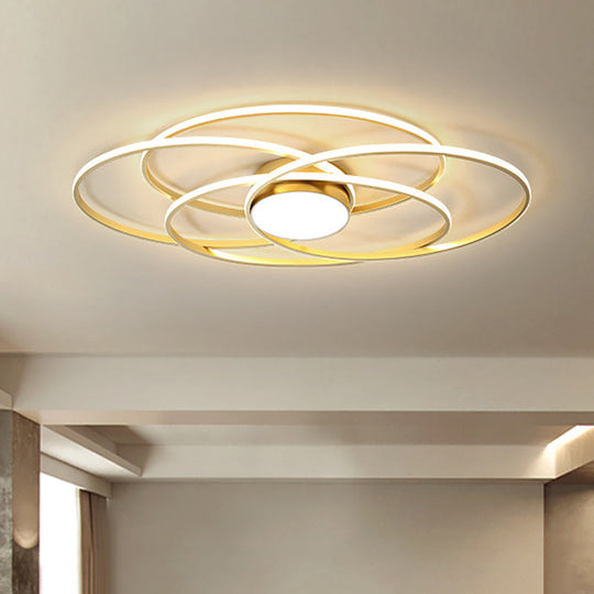Contemporary Gold Metal Flush Mount LED Ceiling Light with Circle Ring Design - Warm/White Light for Living Room