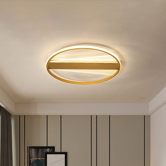 Contemporary LED Gold Flush Mount Ceiling Lamp for Bedroom - Ring Metal Fixture, 18"/21.5" Width