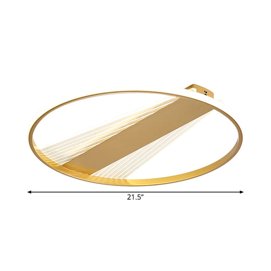 Contemporary LED Gold Flush Mount Ceiling Lamp for Bedroom - Ring Metal Fixture, 18"/21.5" Width