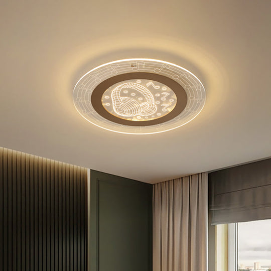 Minimalist White LED Flush Mount Ceiling Lamp with Music Note Pattern - Acrylic Disc, 16"/19.5" W