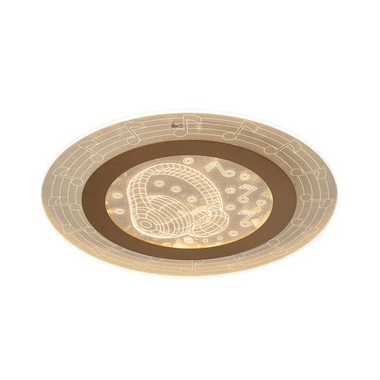 Minimalist White LED Flush Mount Ceiling Lamp with Music Note Pattern - Acrylic Disc, 16"/19.5" W