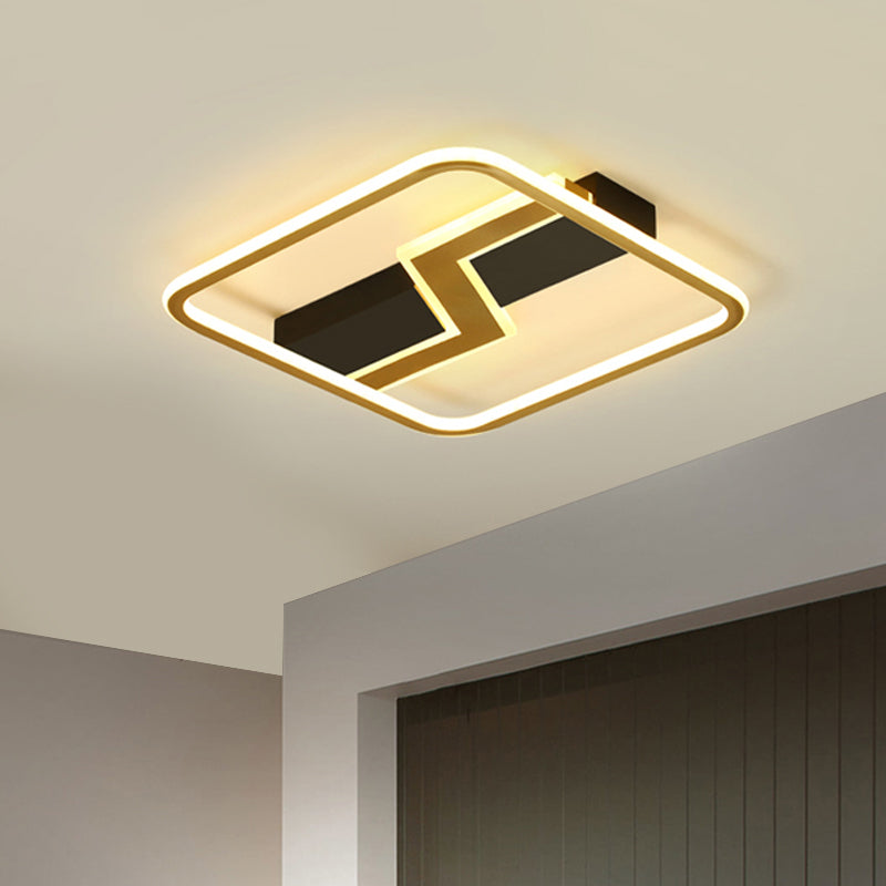 Gold LED Square Flush Mount Ceiling Lamp with Lightning Design - 16.5"/20.5" Simple & Stylish for Bedrooms