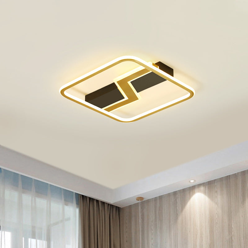 Gold LED Square Flush Mount Ceiling Lamp with Lightning Design - 16.5"/20.5" Simple & Stylish for Bedrooms