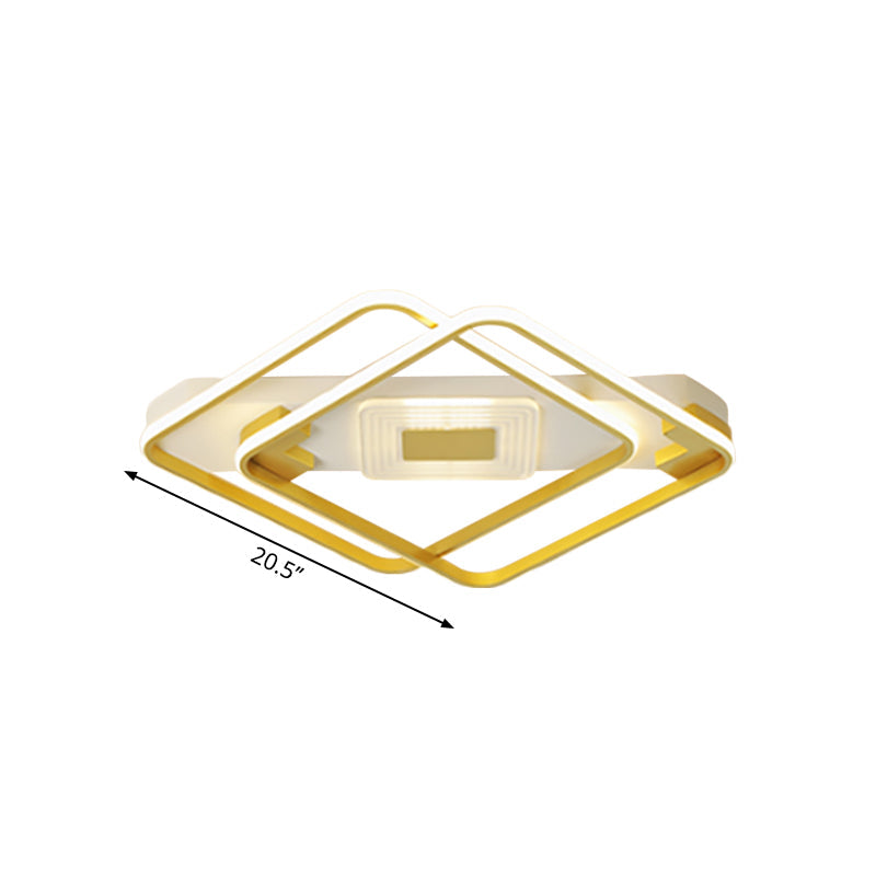 Gold Acrylic Flush Mount LED Ceiling Lamp for Living Room - Minimal Square Design, 16.5"/20.5" W