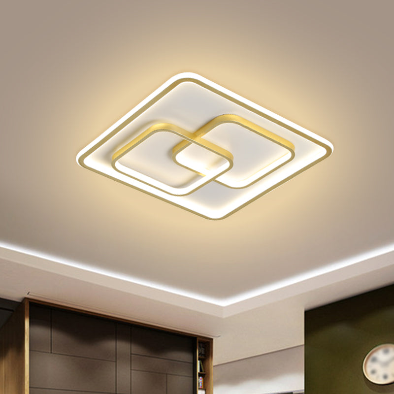 Gold Square LED Flush Mount Ceiling Light for Modern Bedrooms