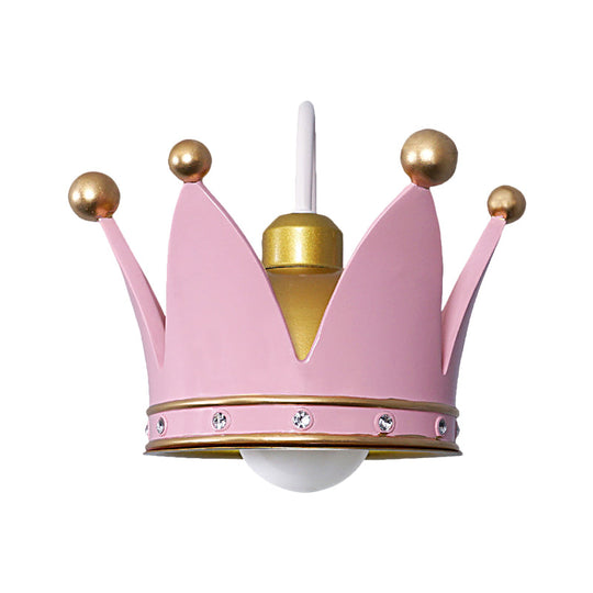 Kids Metal Wall Sconce: Crown Bedroom Light in Gold/Pink - 1-Bulb, Wall Mounted