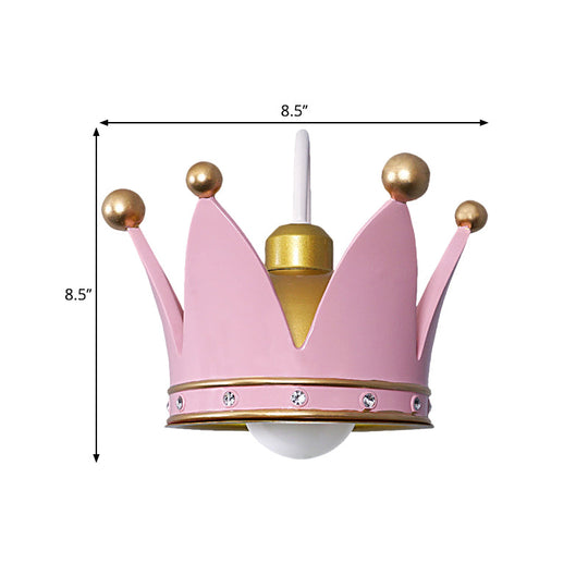 Kids Metal Wall Sconce: Crown Bedroom Light in Gold/Pink - 1-Bulb, Wall Mounted