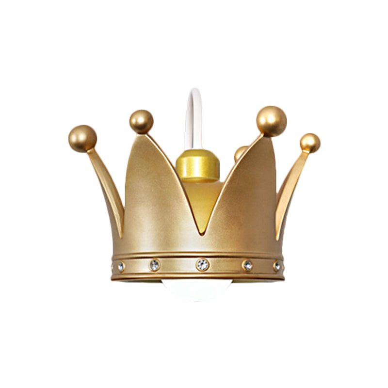 Kids Metal Wall Sconce: Crown Bedroom Light in Gold/Pink - 1-Bulb, Wall Mounted
