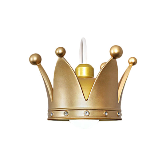 Kids Metal Wall Sconce: Crown Bedroom Light in Gold/Pink - 1-Bulb, Wall Mounted