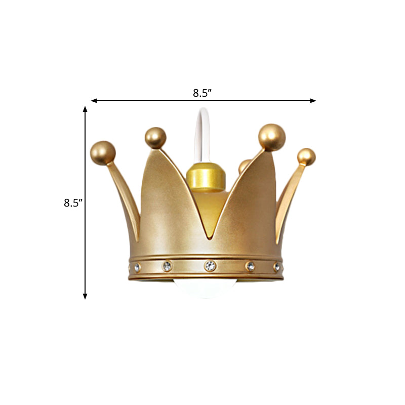 Kids Metal Wall Sconce: Crown Bedroom Light in Gold/Pink - 1-Bulb, Wall Mounted