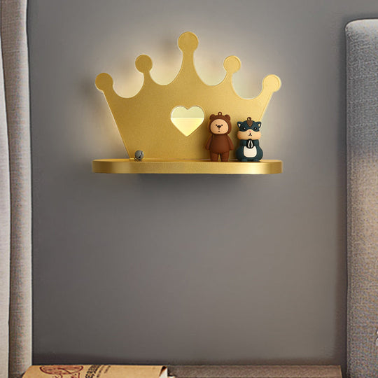 Pink/Gold Crown LED Wall Sconce for Kids' Bedside Lighting - Metal Wall Mounted Light