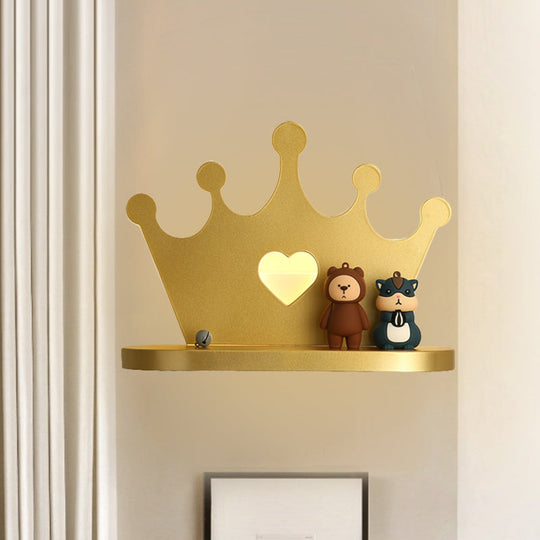 Pink/Gold Crown LED Wall Sconce for Kids' Bedside Lighting - Metal Wall Mounted Light