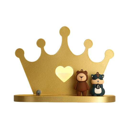 Pink/Gold Crown LED Wall Sconce for Kids' Bedside Lighting - Metal Wall Mounted Light