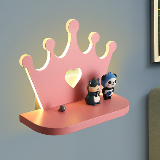Pink/Gold Crown LED Wall Sconce for Kids' Bedside Lighting - Metal Wall Mounted Light
