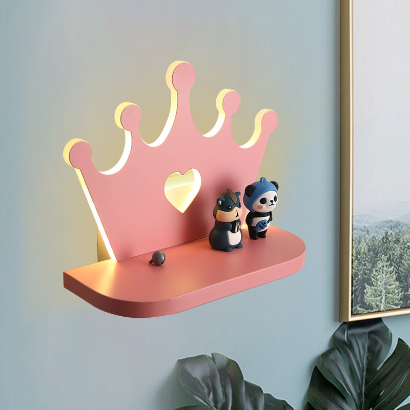 Pink/Gold Crown LED Wall Sconce for Kids' Bedside Lighting - Metal Wall Mounted Light