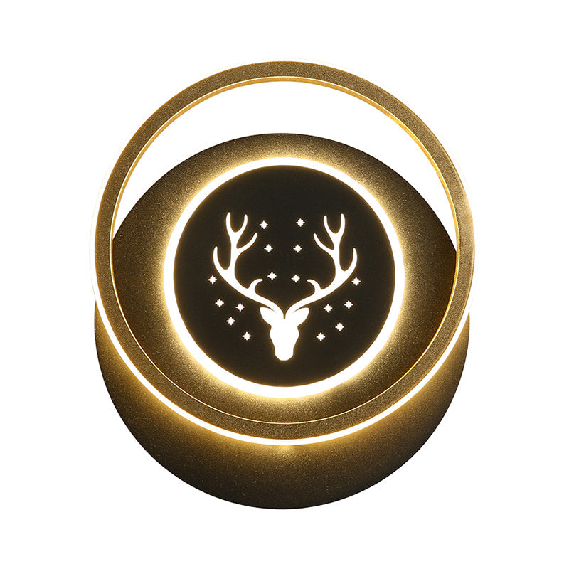 10"/12" LED Nordic Acrylic Circle Wall Sconce with Antler Design in Black: Bedside Lighting Inspiration