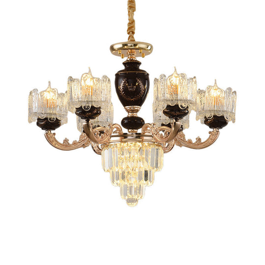 Gold 3-Tier Crystal Chandelier with 6 Bulbs and Clear Glass Shades