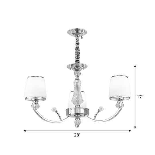 Modern White Glass Cone Hanging Chandelier - 3/6 Lights in Chrome