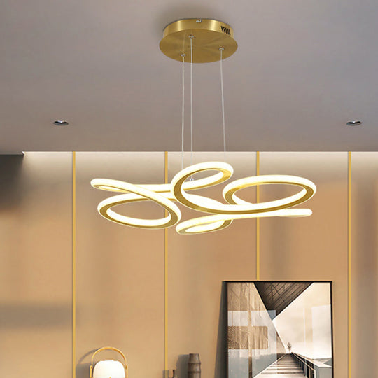 Gold Modern LED Chandelier Light with Aluminum Shade in Warm/White Light