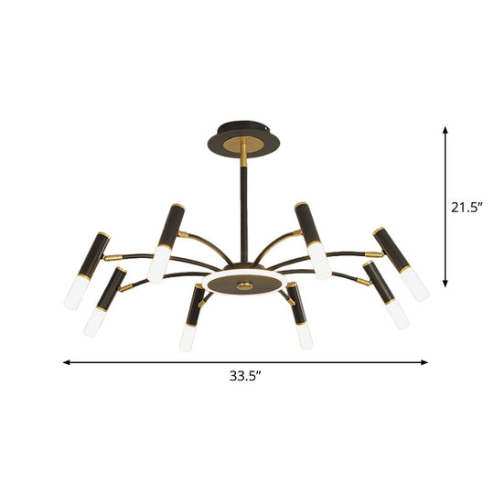 Metallic Tube Hanging Chandelier - Retro 6/8/10-Head Black-Gold - Warm/White Suspension Lighting
