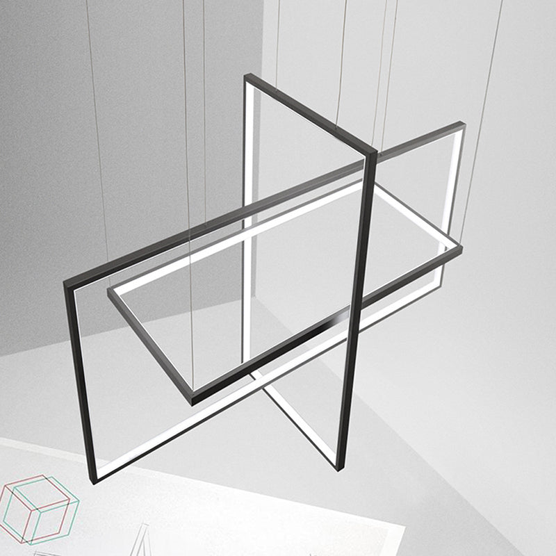 Modern LED Chandelier: Metal Rectangle Frames, Black/White Suspension, Warm/White Light