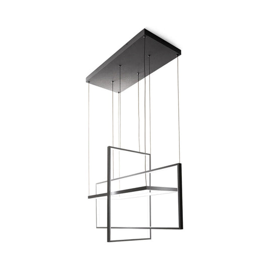 Modern LED Chandelier: Metal Rectangle Frames, Black/White Suspension, Warm/White Light