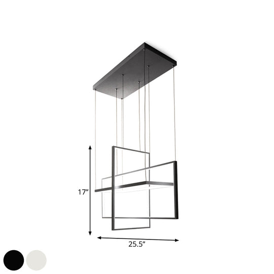 Modern LED Chandelier: Metal Rectangle Frames, Black/White Suspension, Warm/White Light
