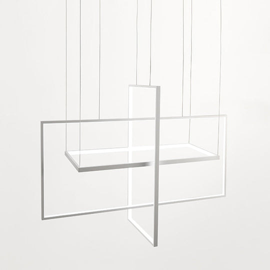 Modern LED Chandelier: Metal Rectangle Frames, Black/White Suspension, Warm/White Light
