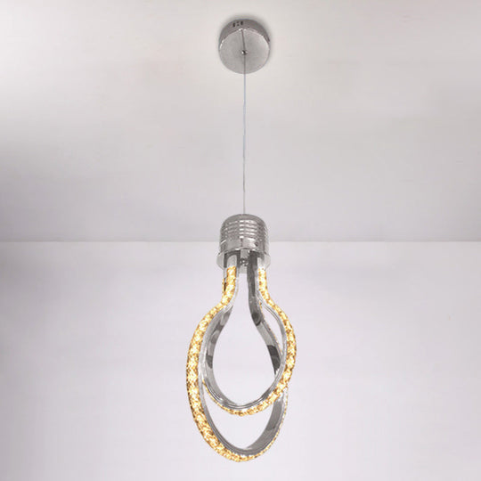 Modern LED Chrome Pendant Lamp with Bulb-Like Frame for Warm/White Lighting