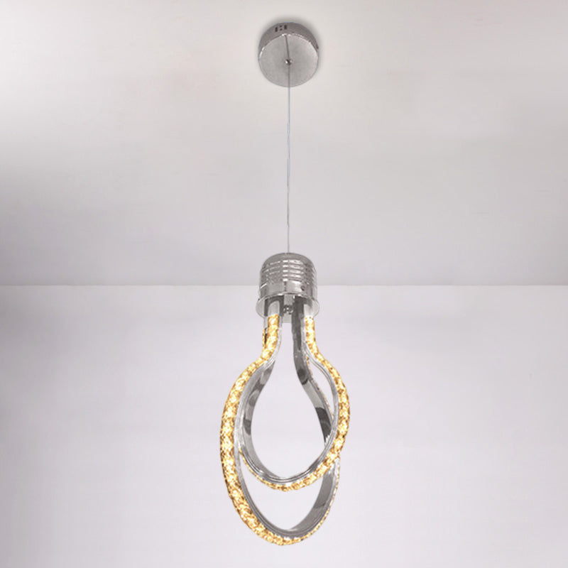 Modern LED Chrome Pendant Lamp with Bulb-Like Frame for Warm/White Lighting