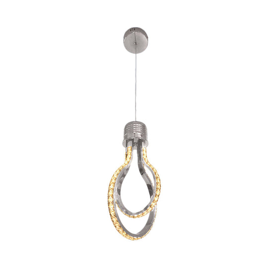 Modern LED Chrome Pendant Lamp with Bulb-Like Frame for Warm/White Lighting