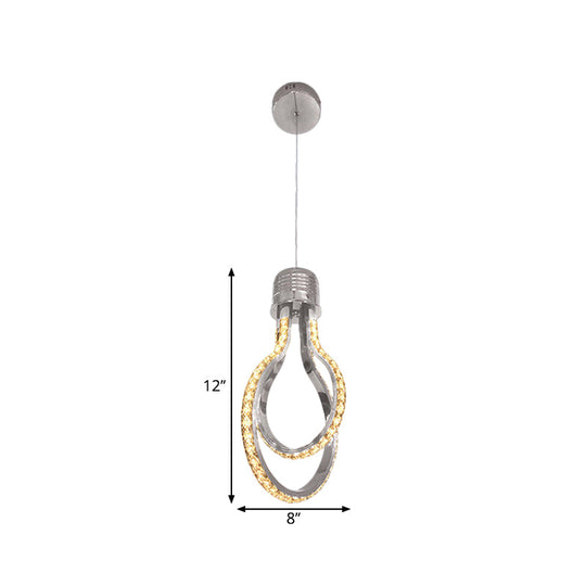 Modern LED Chrome Pendant Lamp with Bulb-Like Frame for Warm/White Lighting