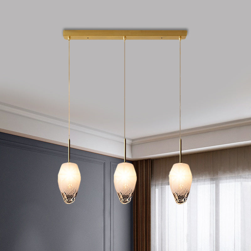 Gold Crystal Pendant Light with 3 Minimalist Downlights and Linear/Round Canopy