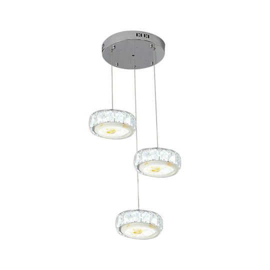 Modern LED Crystal Hanging Lamp Kit with Chrome Finish, Faceted Circle and Jade Flower Design - Warm/White Light
