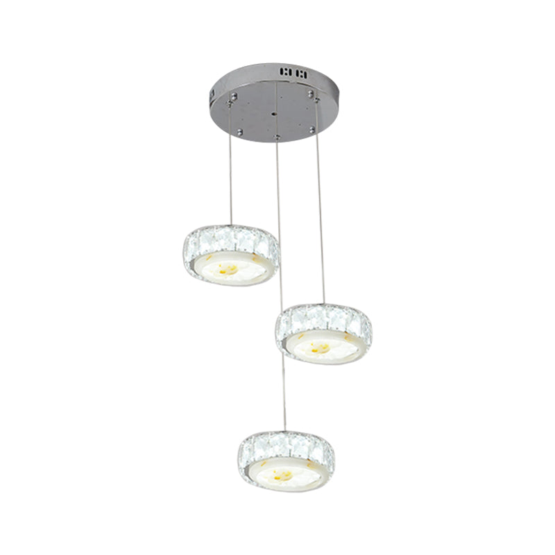 Modern LED Crystal Hanging Lamp Kit with Chrome Finish, Faceted Circle and Jade Flower Design - Warm/White Light
